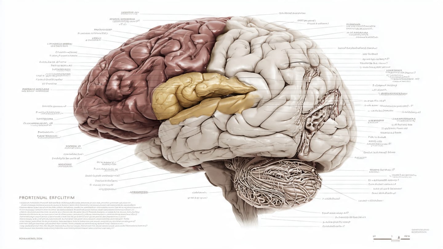 Diagram of the human brain highlighting areas affected by Adult ADHD.
