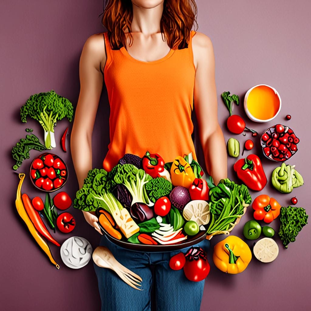 balanced meal woman colorful vegetables