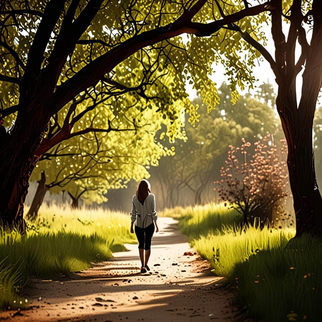 woman walking nature calm midlife