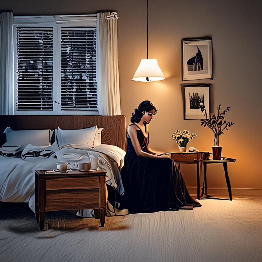 woman evening tea calm bedroom