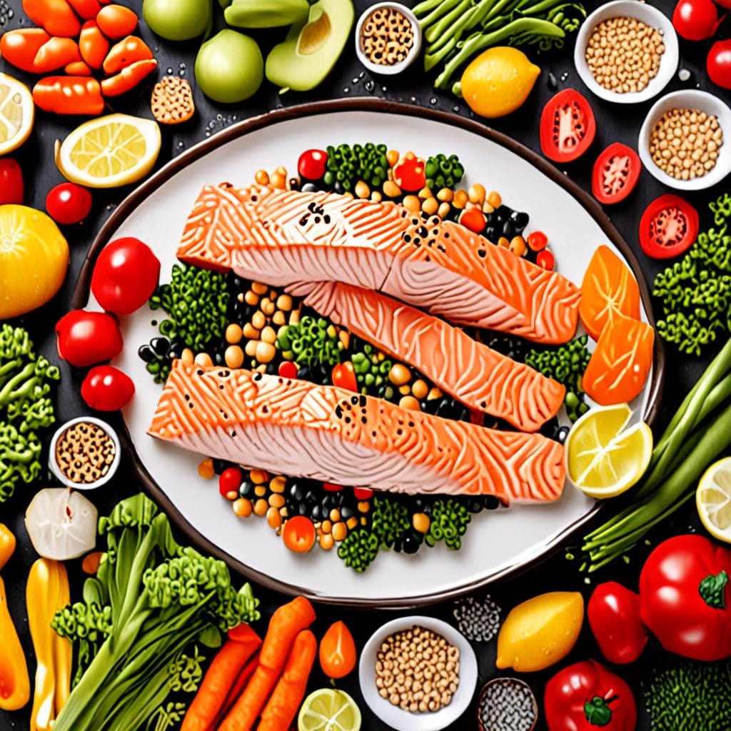 balanced plate salmon grains vegetables