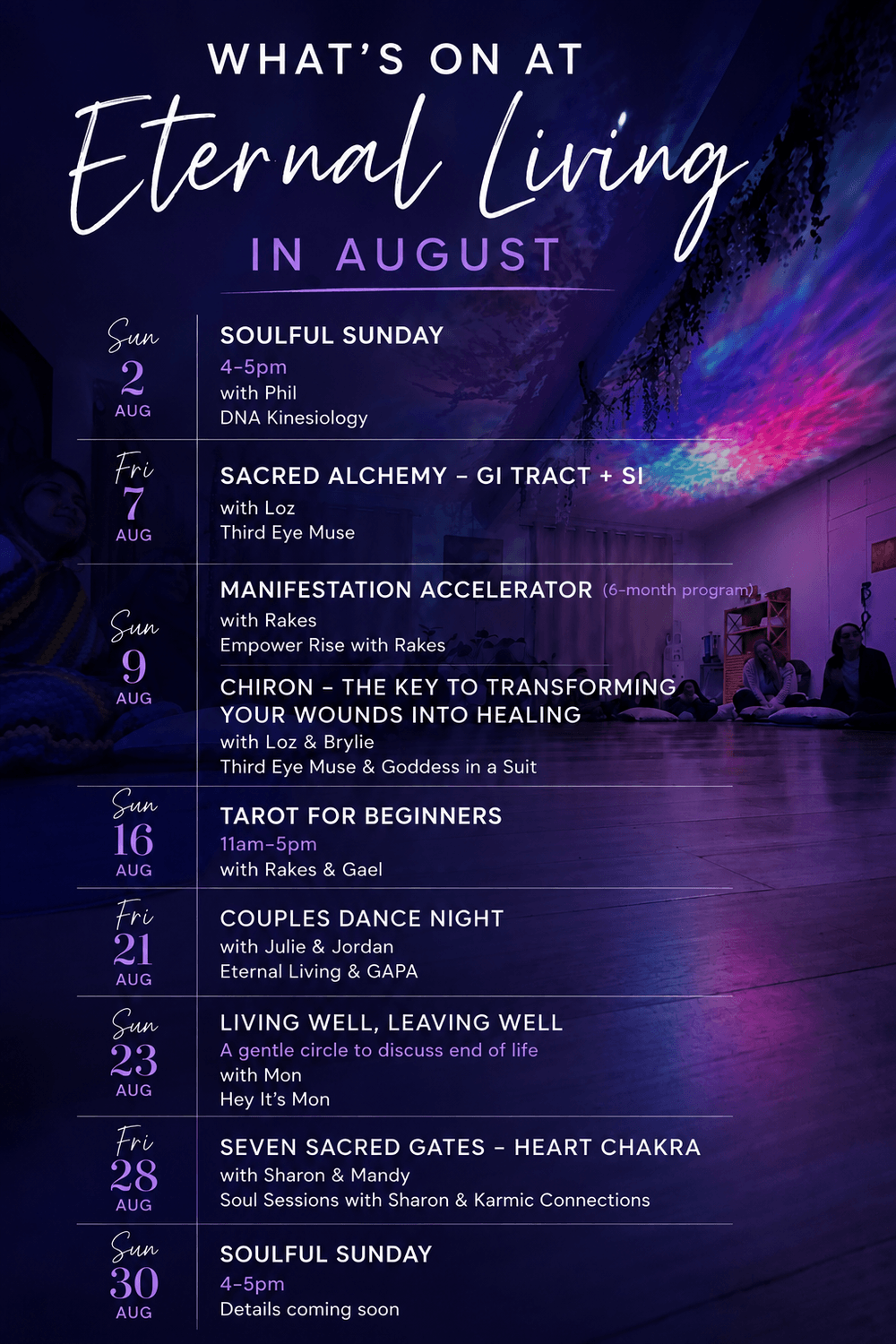 Workshops and Events in August at Eternal Living