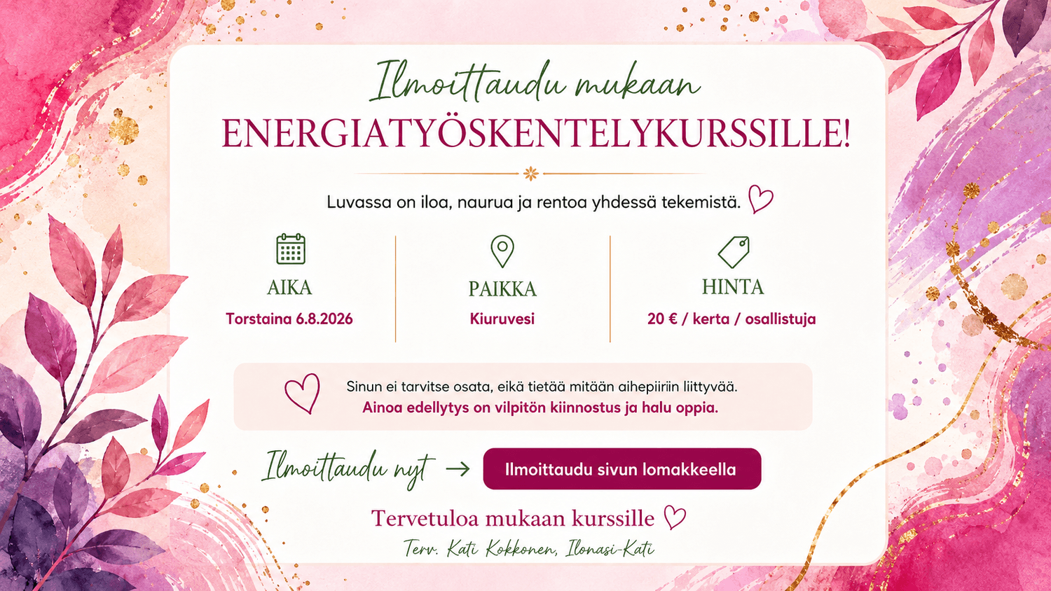 Ilmoittaudu mukaan energiatyöskentelykurssille