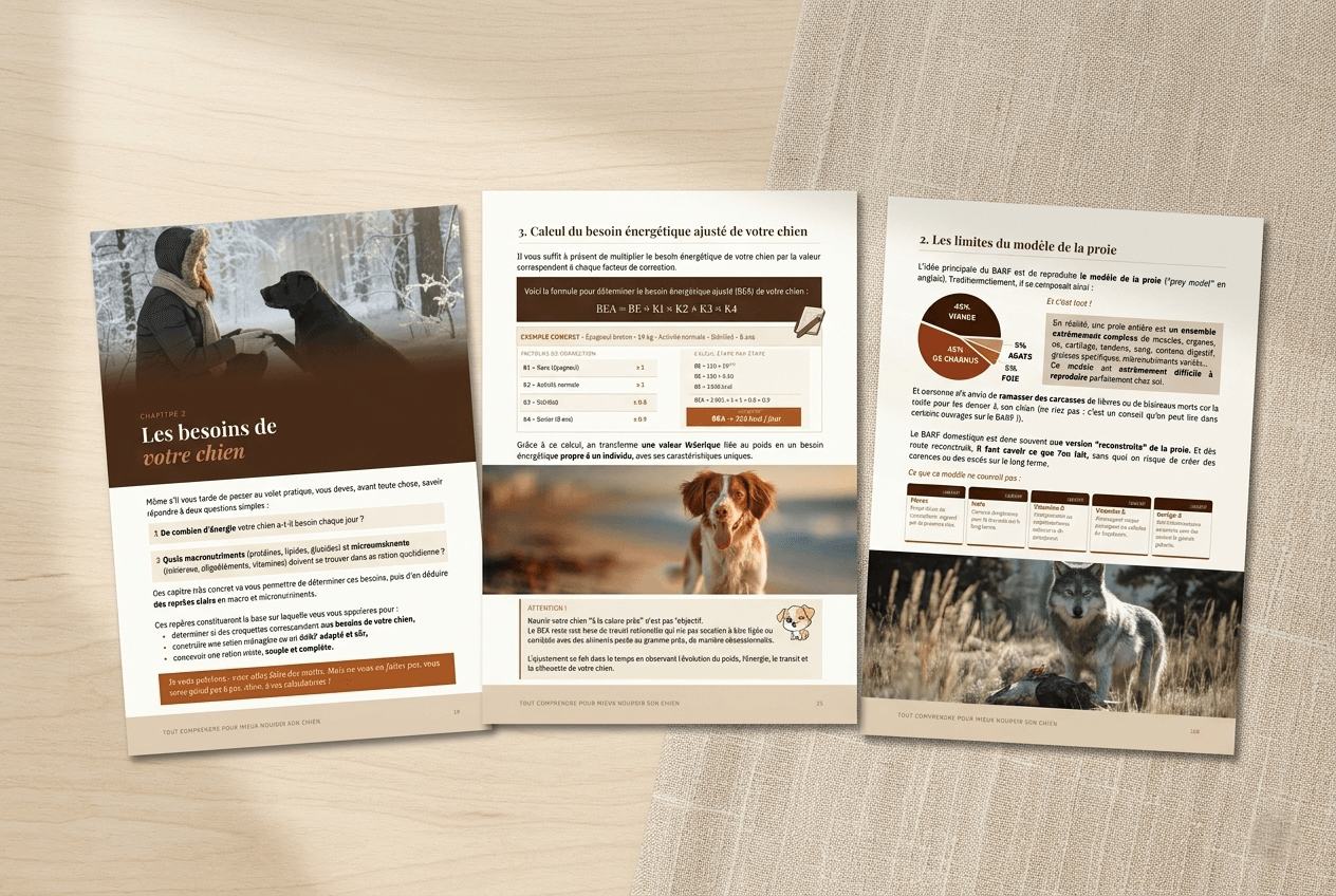 Aperçu des pages intérieures du guide nutrition canine