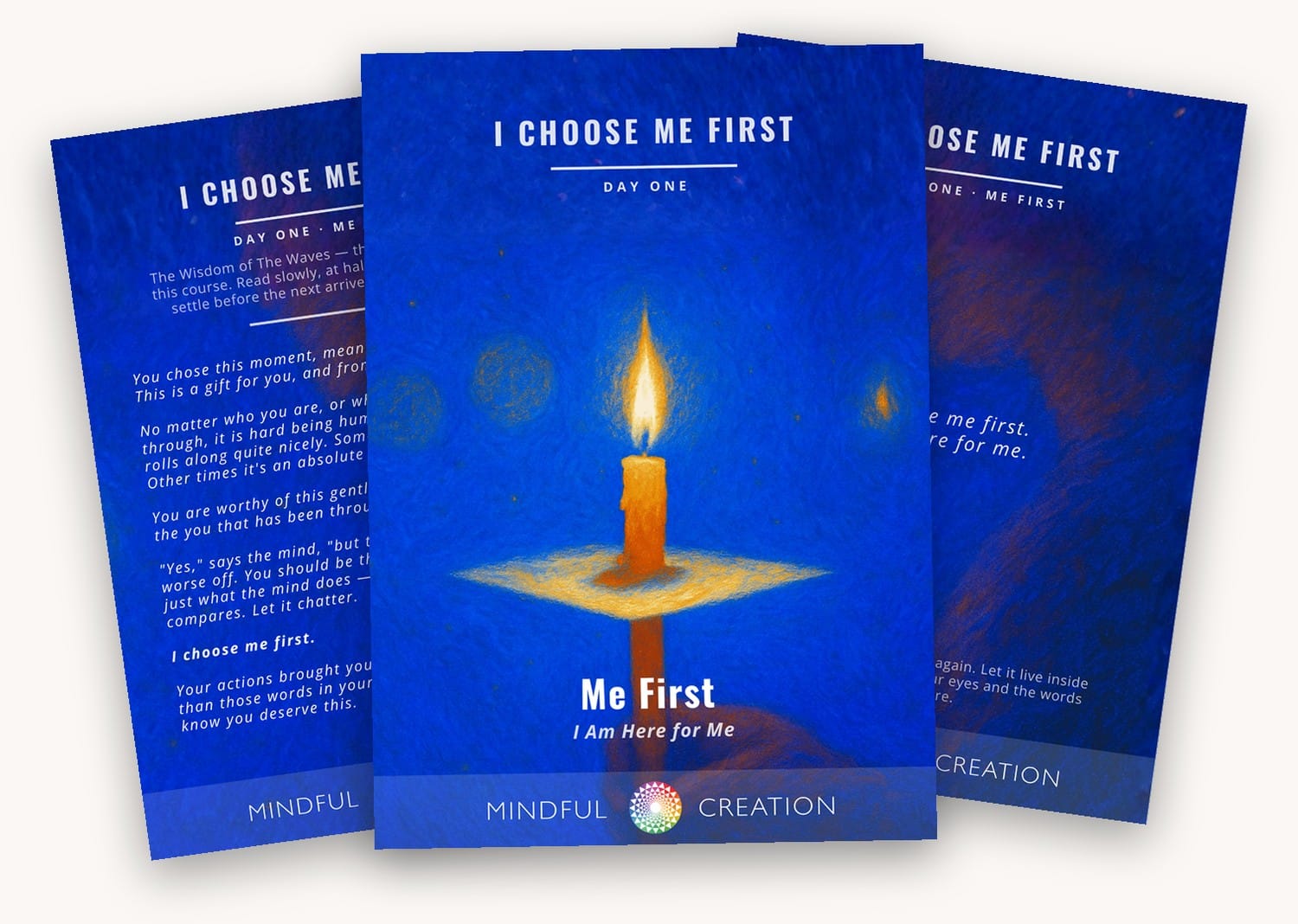 Day One of ICMF — the cover, a reflection page and the affirmation