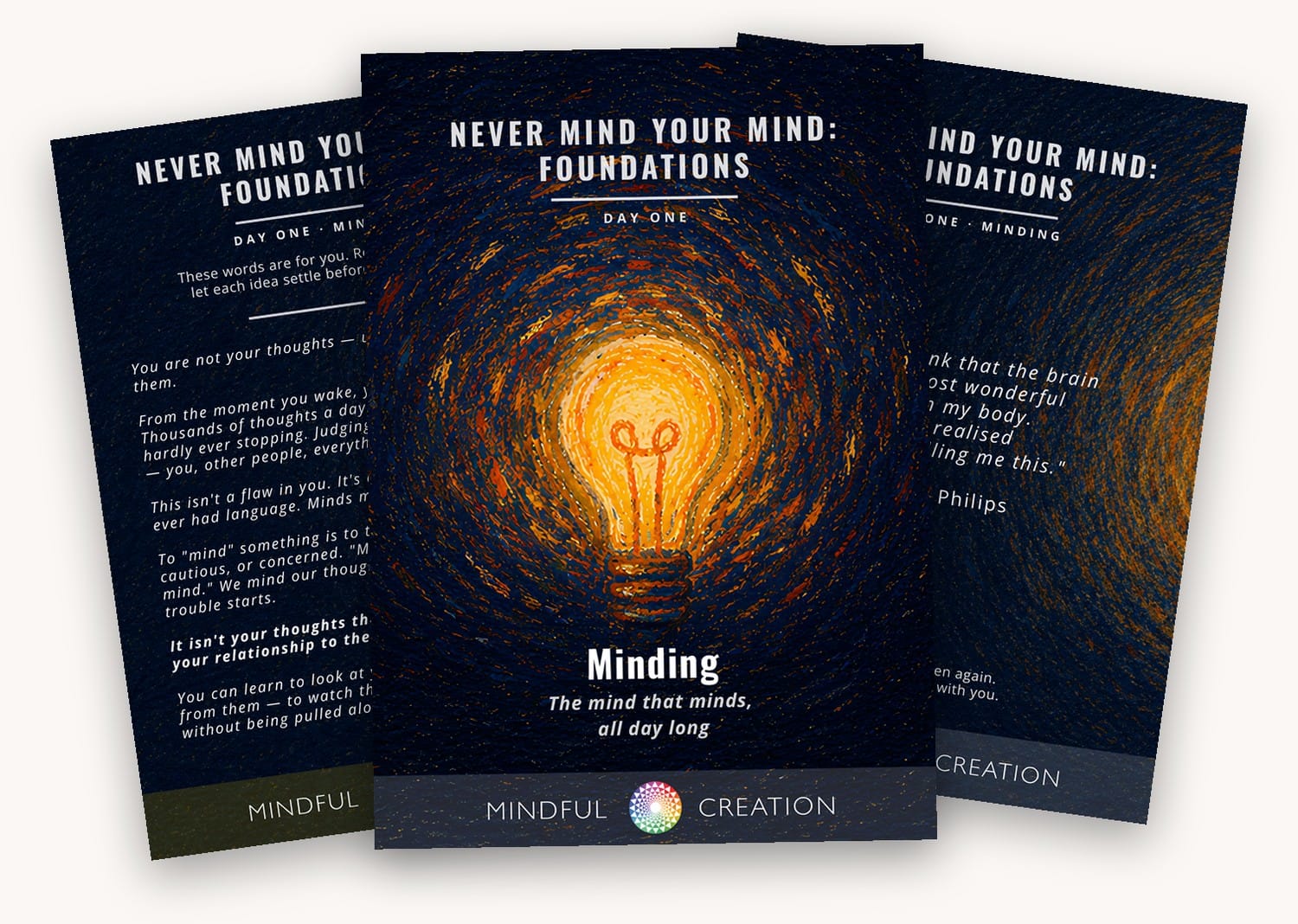 Day One of Foundations — the cover, a reflection page and the affirmation