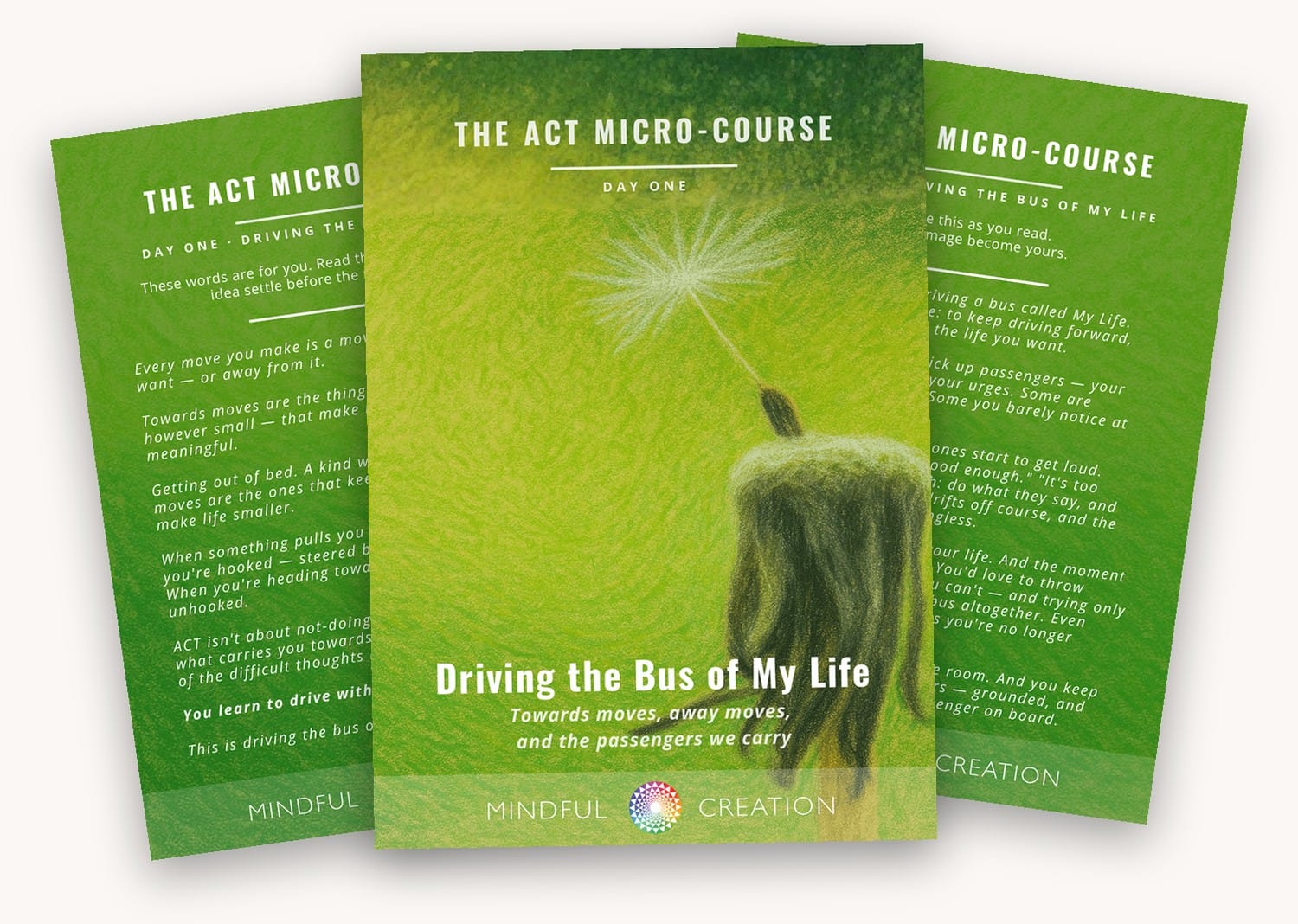 Day One of ACT — the cover, a reflection page and the affirmation