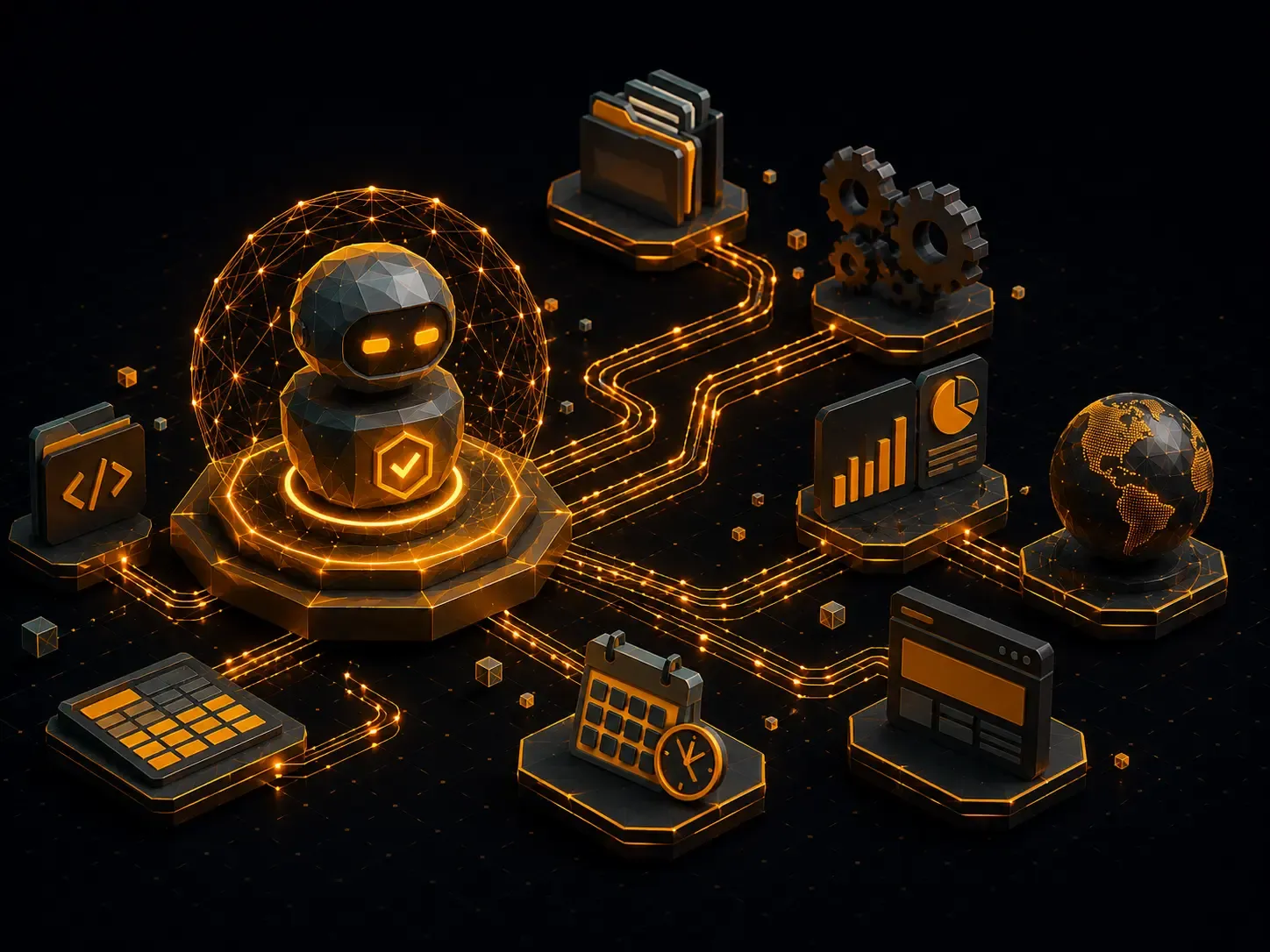 Autonomous AI agent coordinating long-running business workflows, coding tasks, and productivity applications.