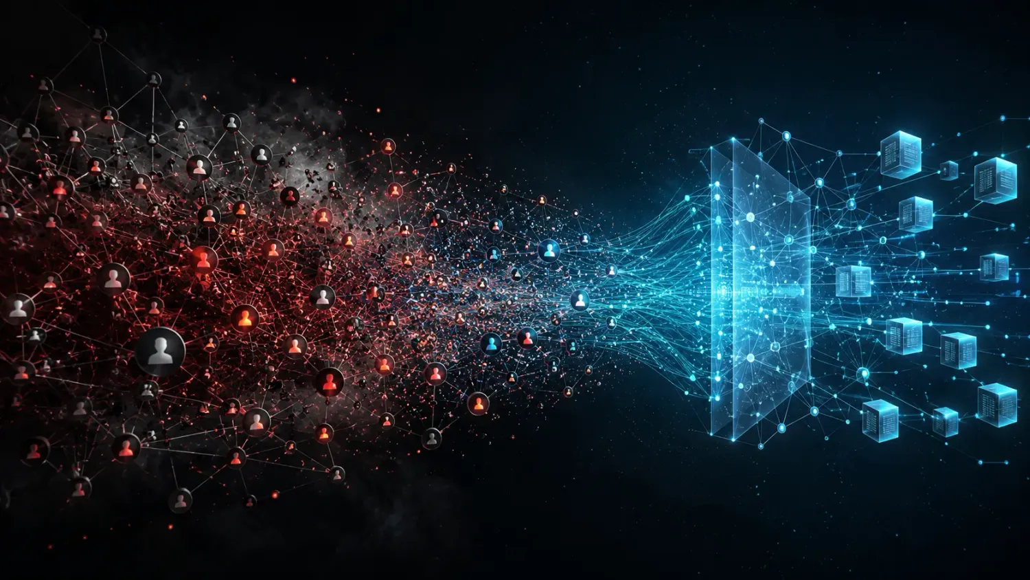 Conceptual illustration of AI-powered fraud detection systems evolving to counter increasingly sophisticated synthetic identity rings