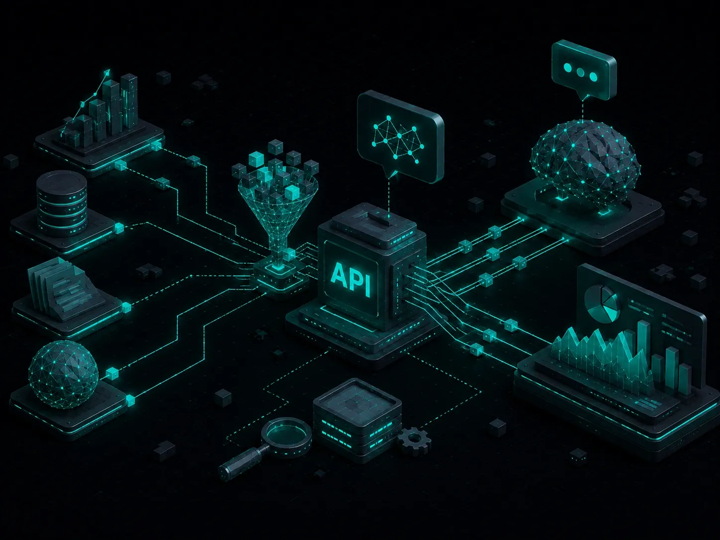 Isometric API platform routing enterprise financial data into AI agents through connected retrieval pipelines.