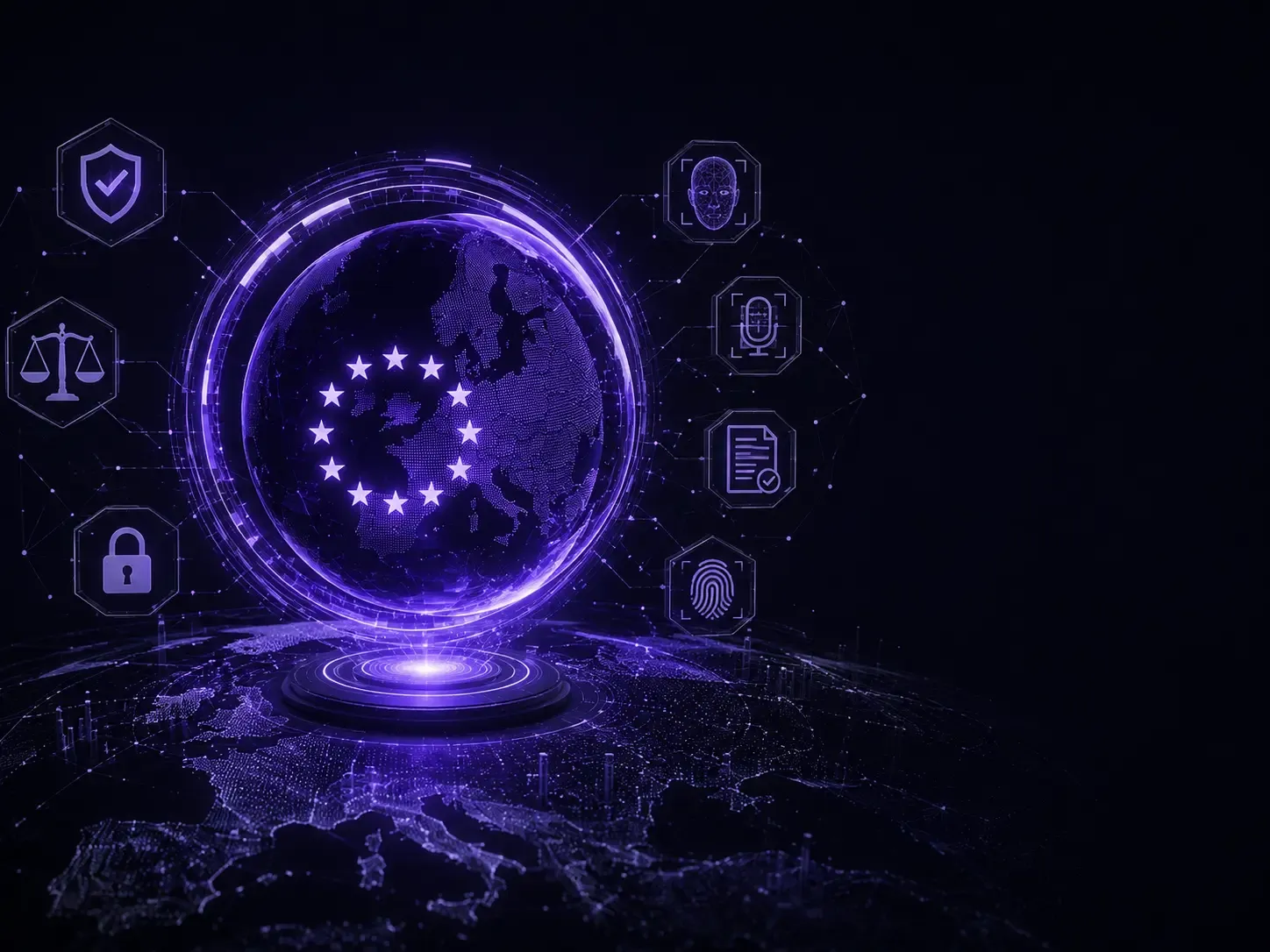 Glowing European AI regulation orb representing transparency and synthetic media rules