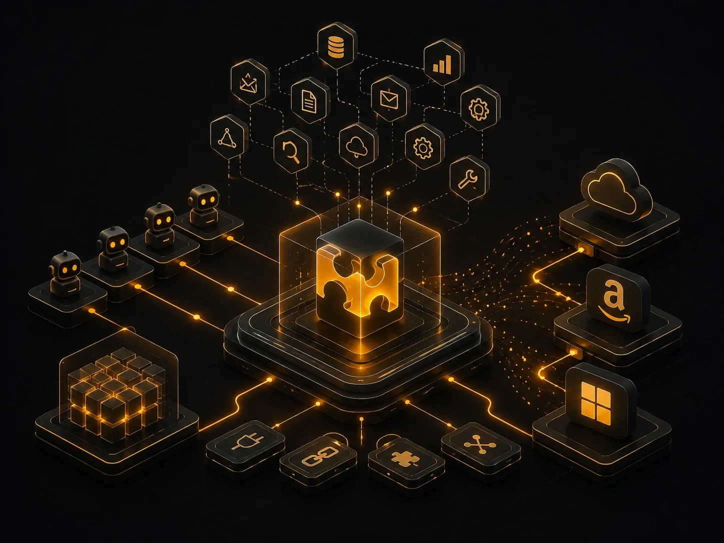 Isometric plugin ecosystem connecting AI agents with cloud tools and services