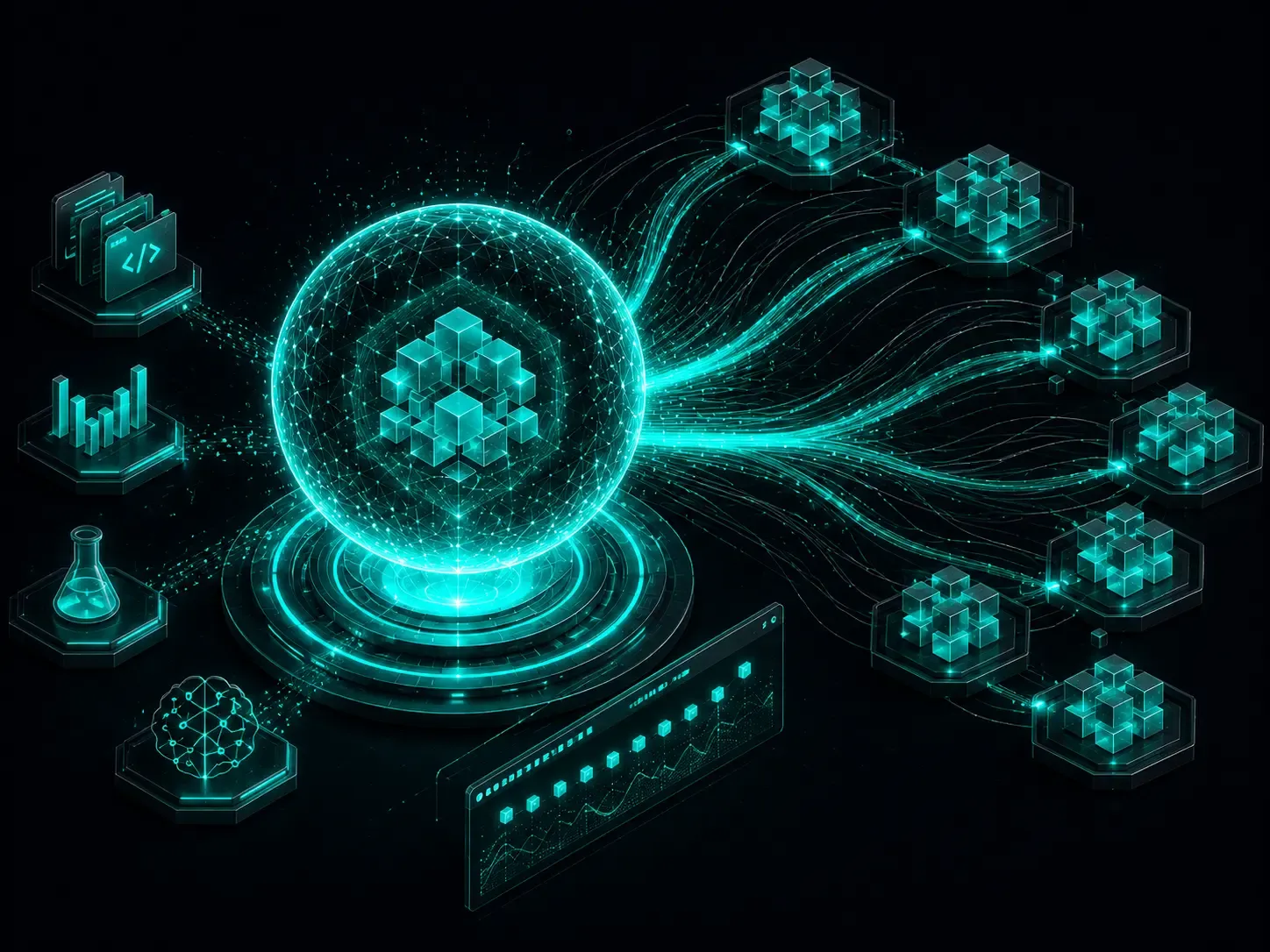 Neon-teal AI model illustration representing Tencent Hy4, a 770-billion-parameter MoE model, open-source AI, long context, coding, research, and agentic workflows.