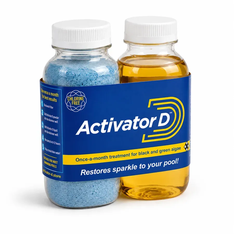 ActivatorD single monthly pack: blue powder and amber liquid bottles