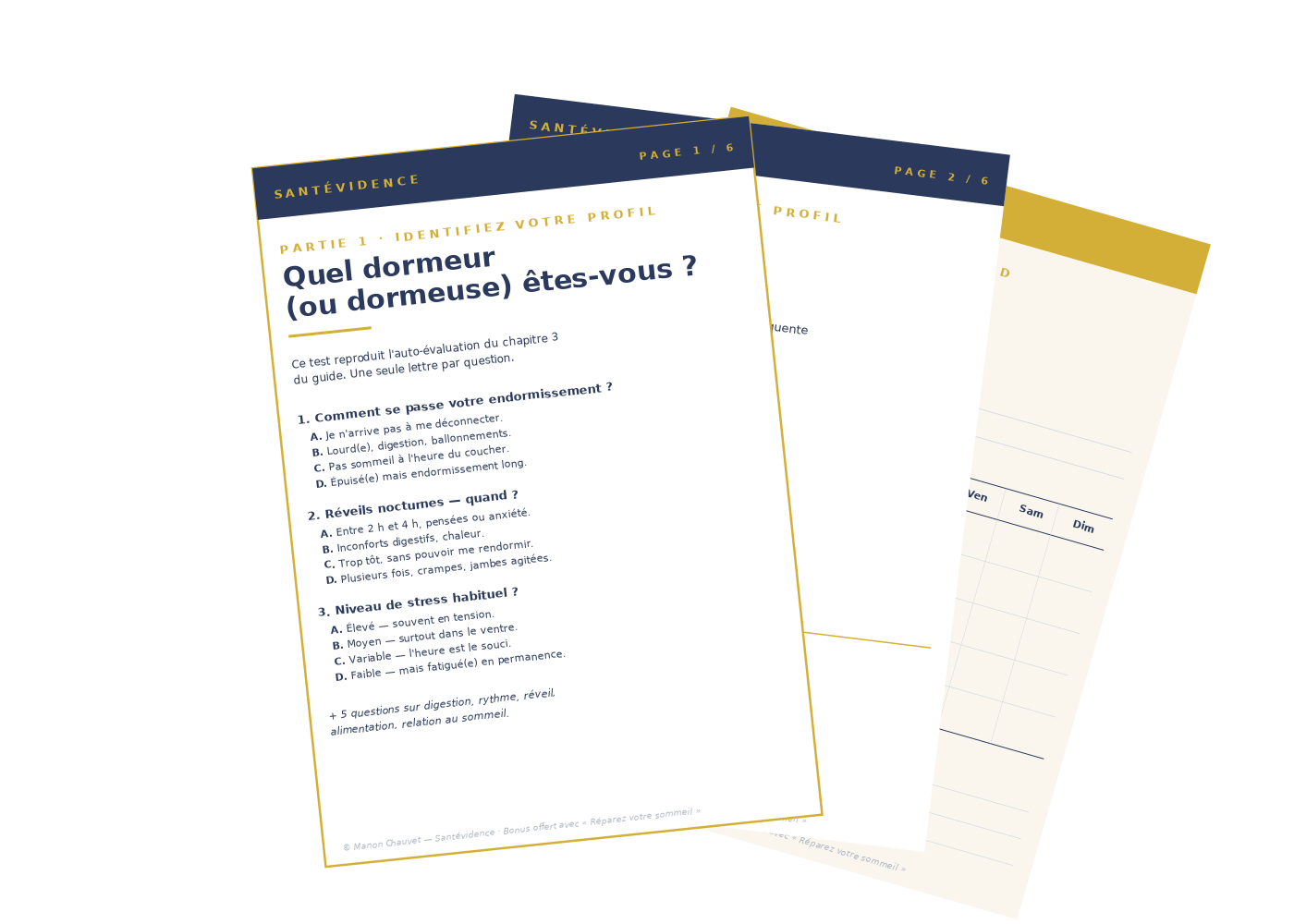 Kit démarrage Santévidence : auto-évaluation des 4 profils sommeil + journal de bord 28 jours