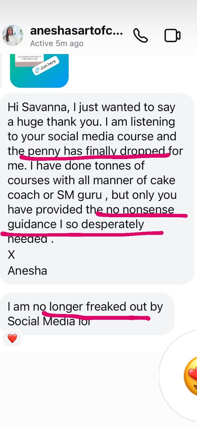 Message from Anesha about Social Media Blueprint