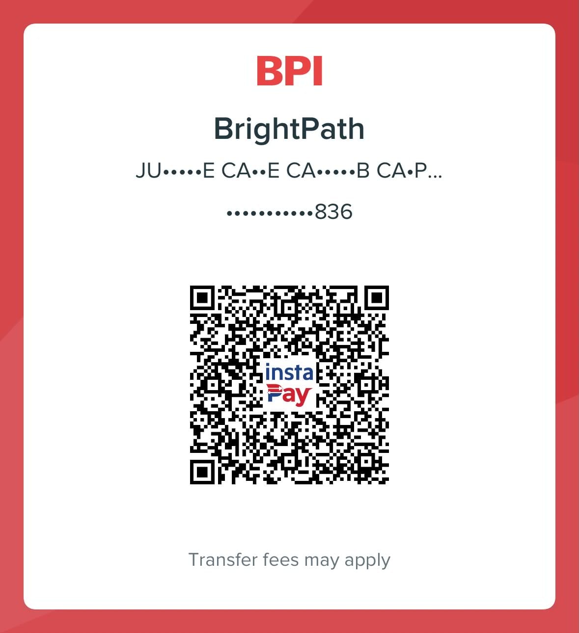 BPI QR code for BrightPath Kids Co payment