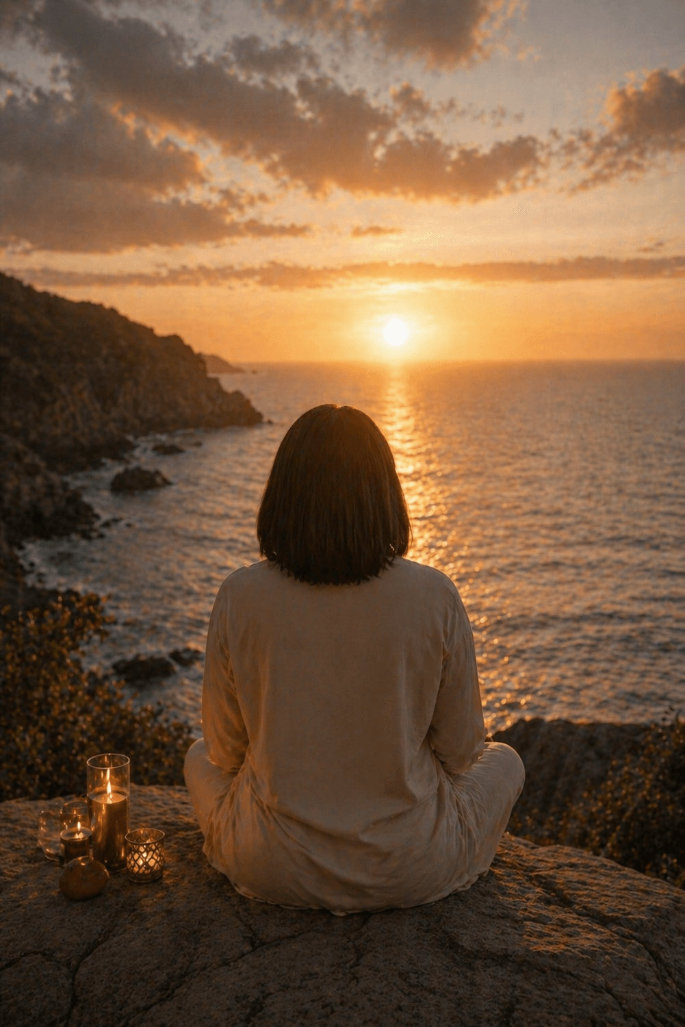 Meditation by the sea at golden hour