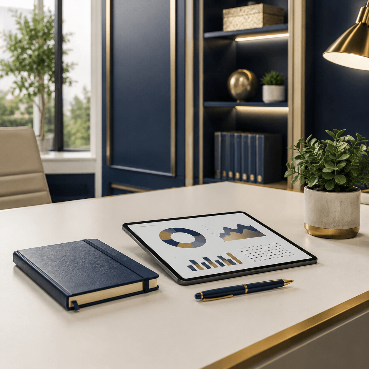 Professional financial education and strategy workspace