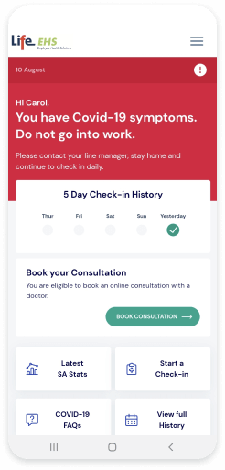 LifeRISK app check-in alert screen