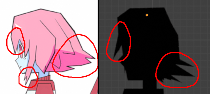 A work-in-progress blockout of Love-chan's silhouette from the side!