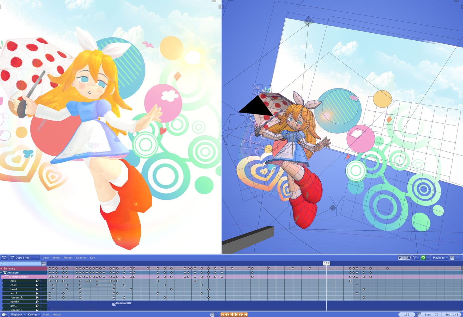 A screenshot of the animation timeline for a scene in Digital Alice.