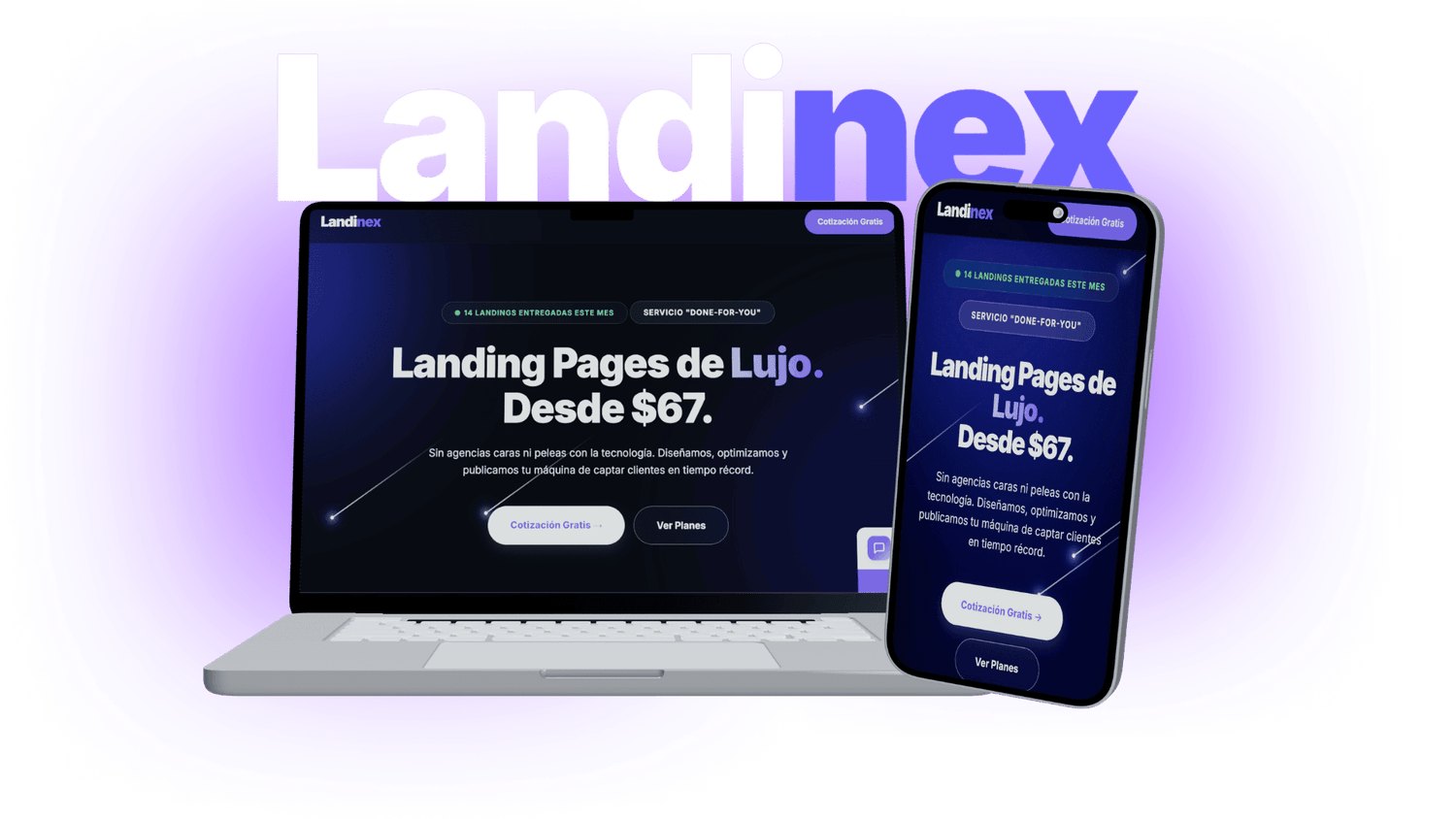 Mockup Landinex en computador y celular