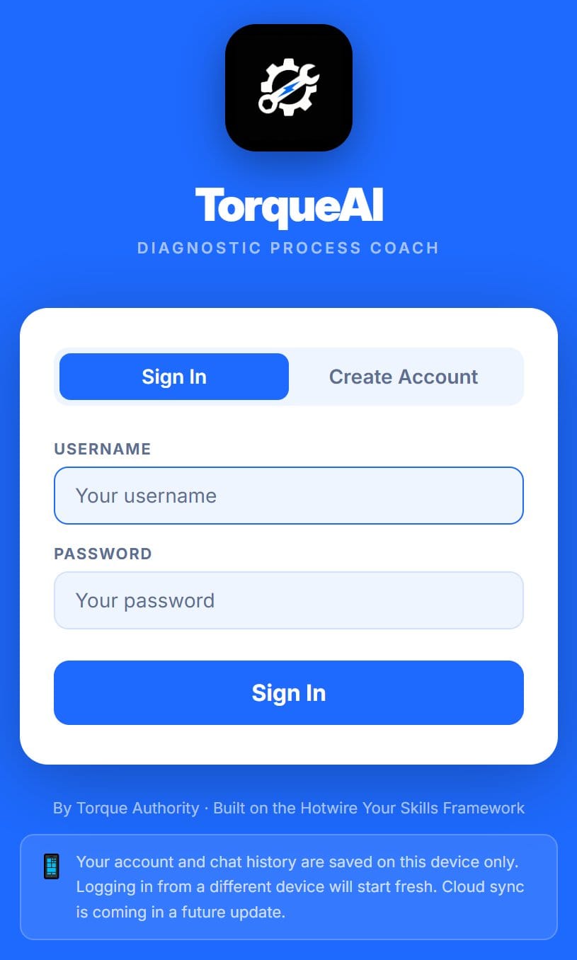 TorqueAI login screen