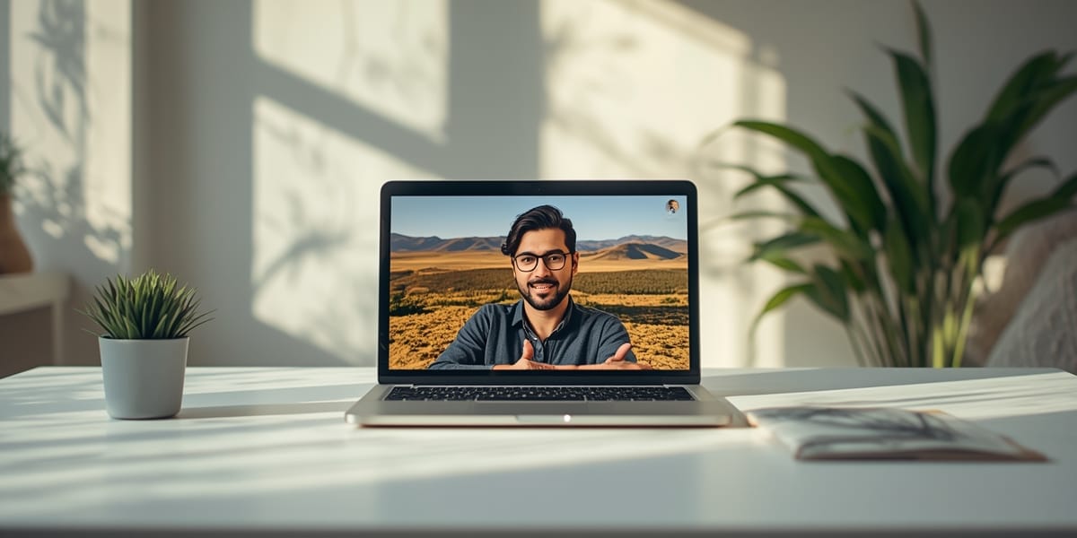 coaching video call laptop cozy room