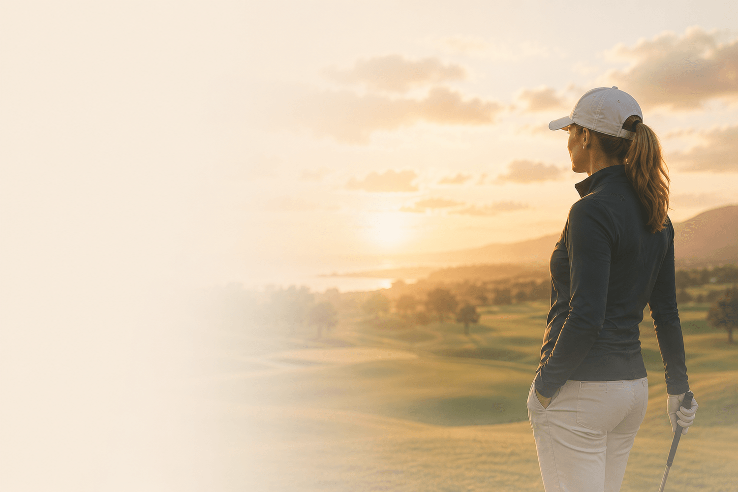 Golfer looking out over the course at sunrise
