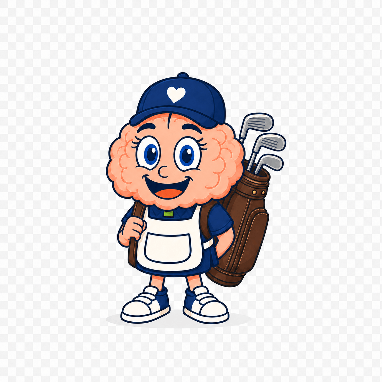 My Mental Caddy mascot carrying a golf bag