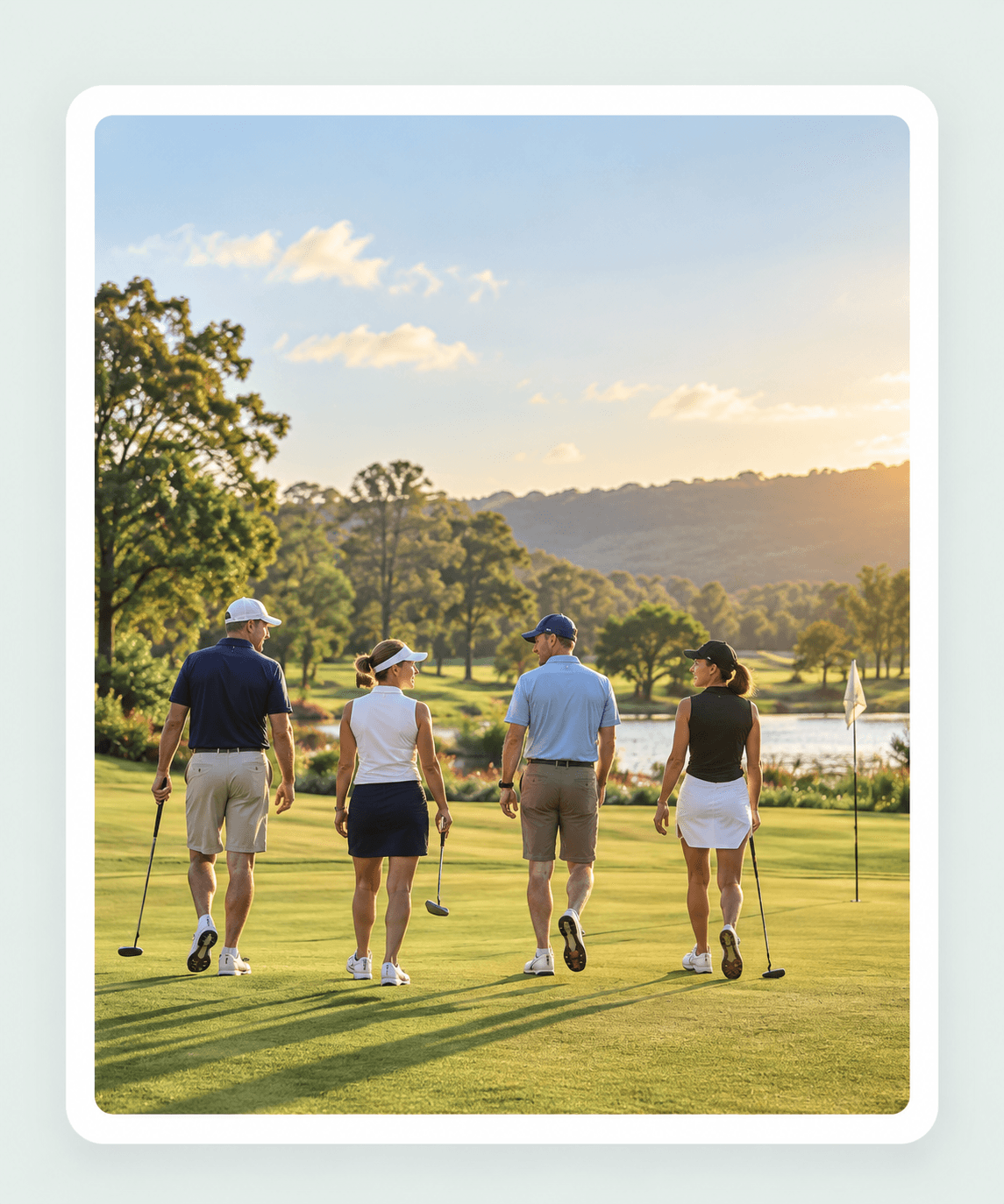 Golfers walking off the green