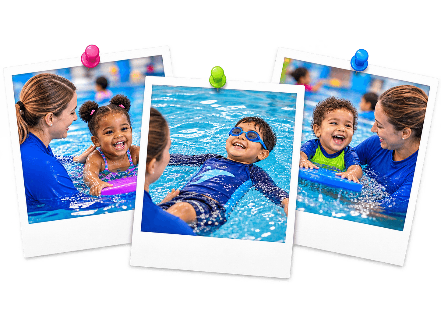 Happy children at their swimming lessons
