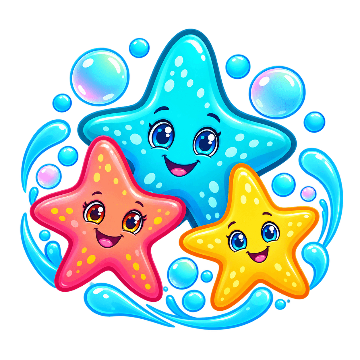 Three happy starfish together