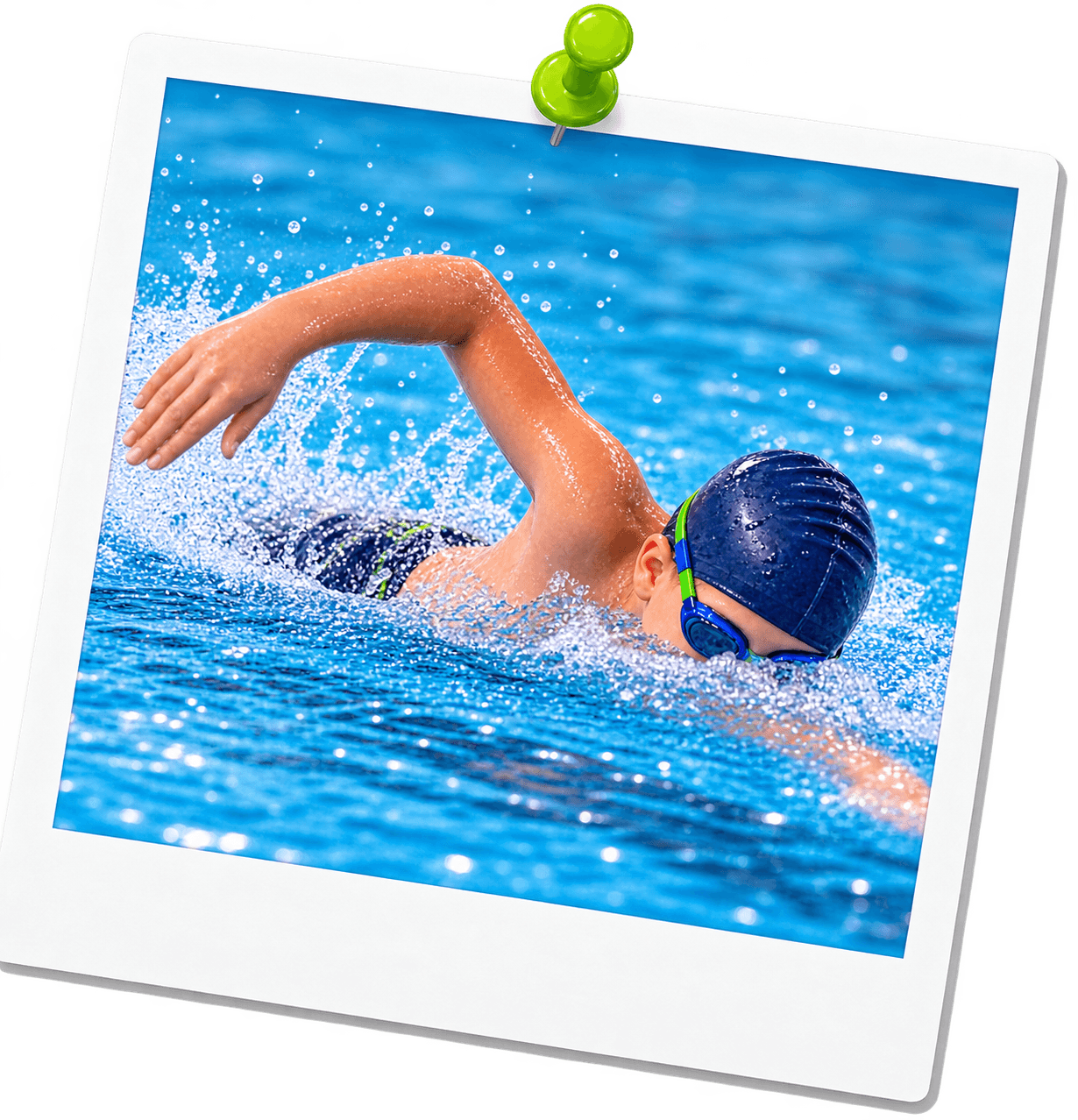 Child swimming freestyle with goggles