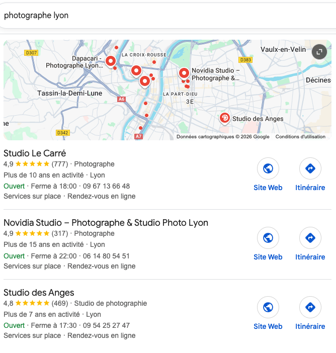 top 3 des résultats google maps