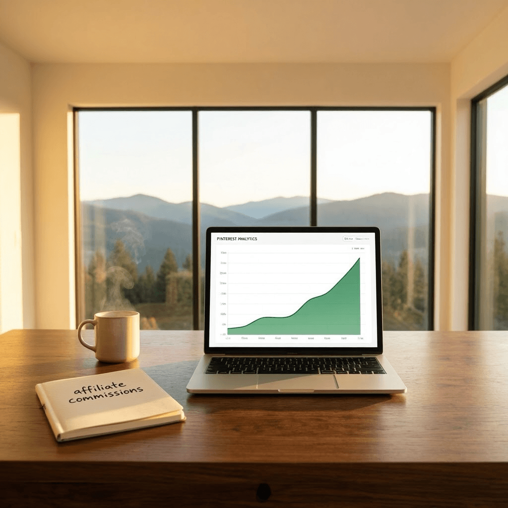 Faceless affiliate marketing passive income lifestyle with Pinterest traffic growing automatically while working from home without showing face or creating content