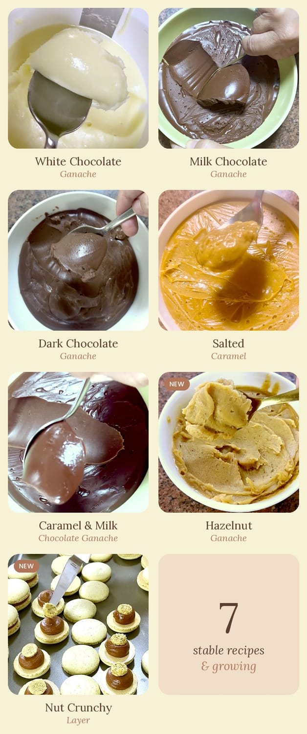 The 7 recipes in the Macaron Fillings Collection