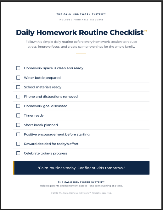 Daily Homework Routine Checklist printable resource
