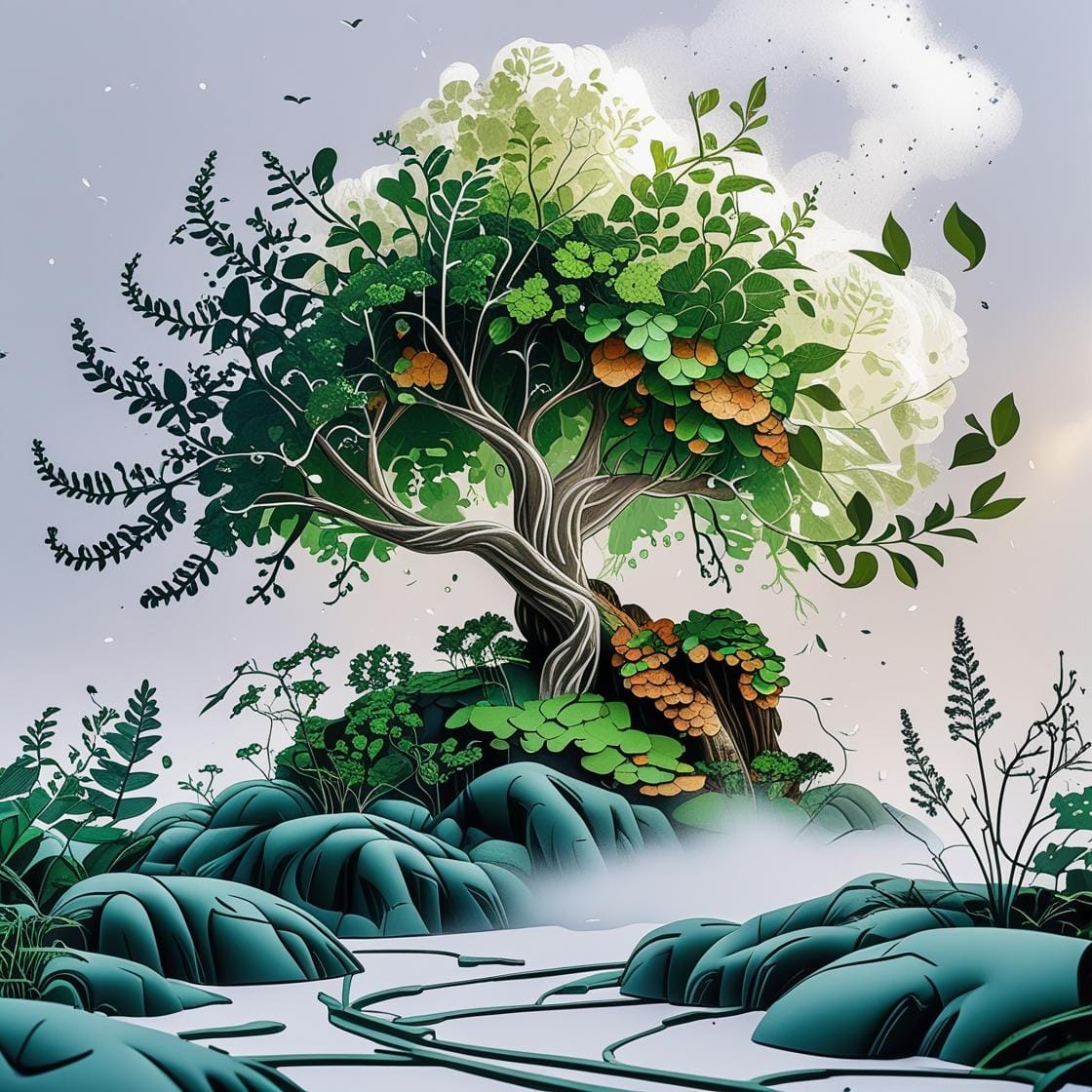 Arbre illustré, symbole d'ancrage et de croissance