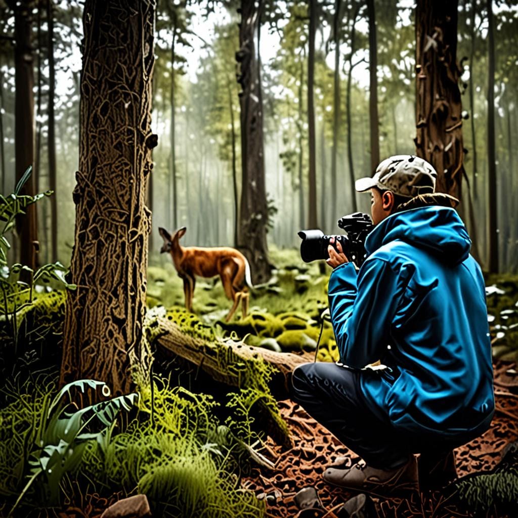 person observing forest wildlife