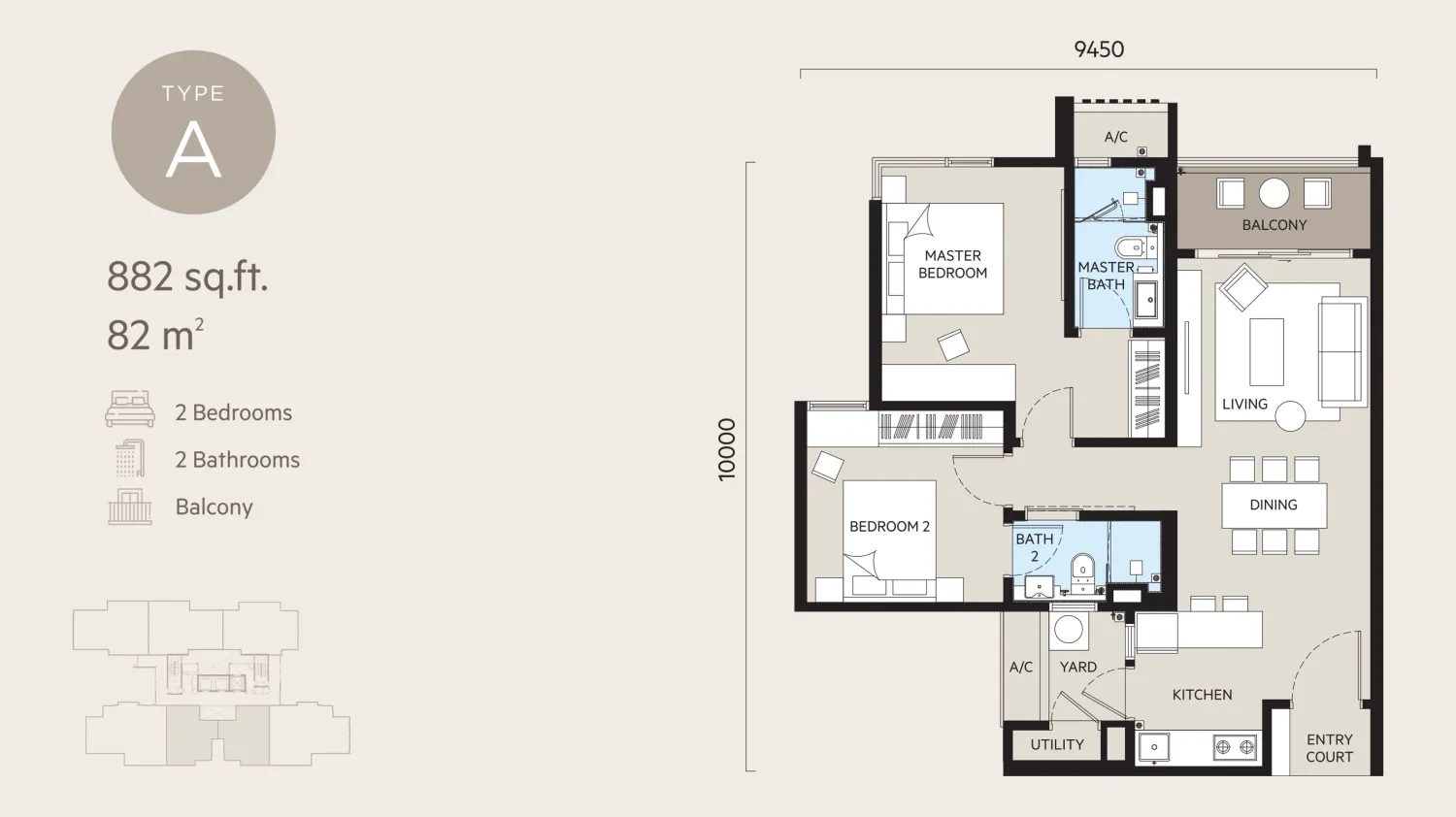 Type A Floor Plan - 882 sq.ft