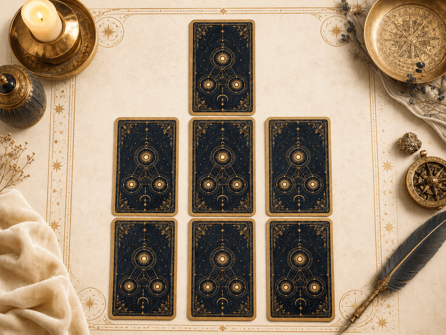 Seven-card Teller’s Tarot Kachina spread for Universe Transmission