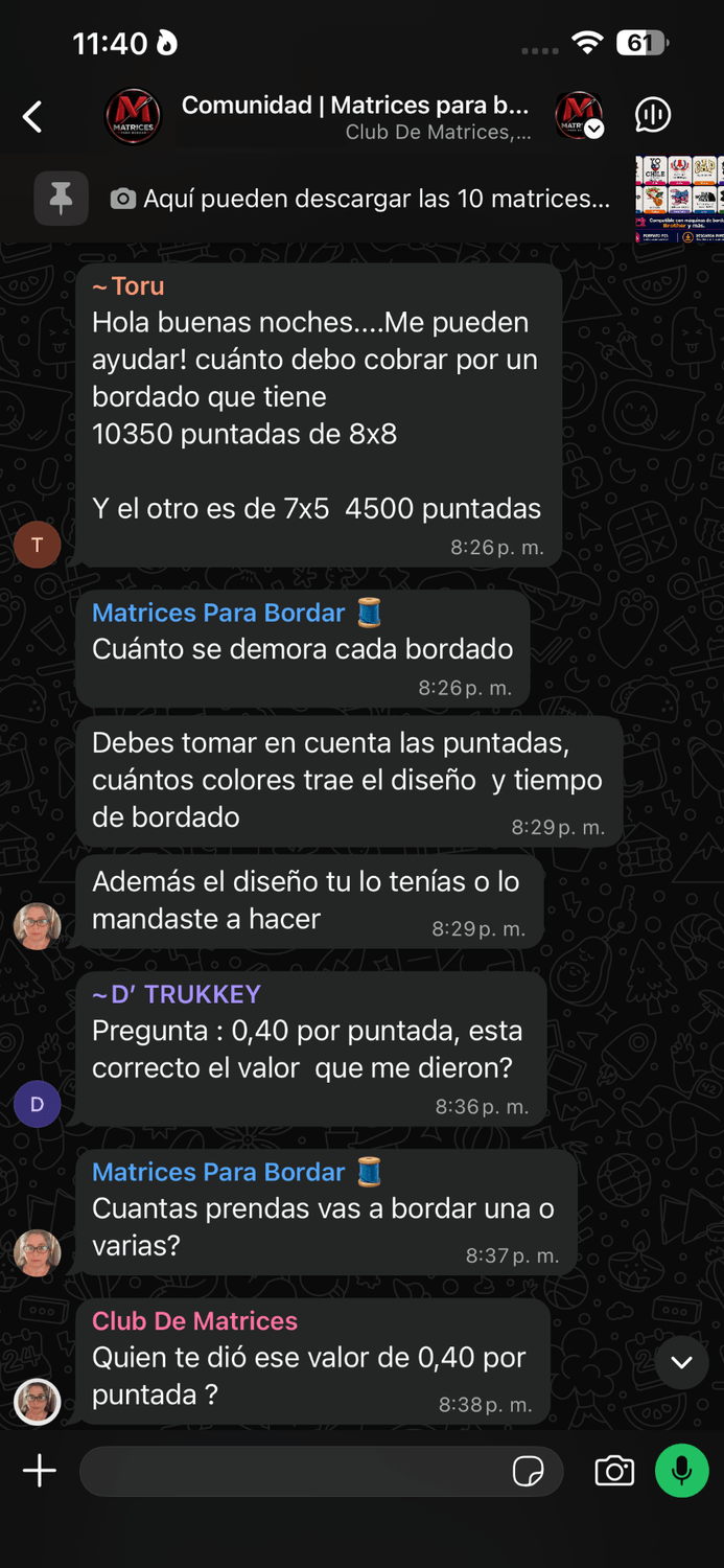 Orientación para cobrar trabajos bordados