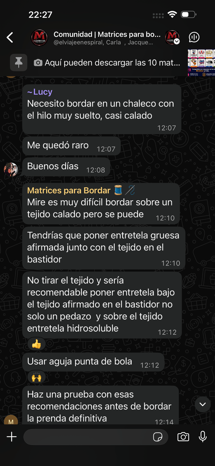 Respuestas rápidas y apoyo entre bordadoras