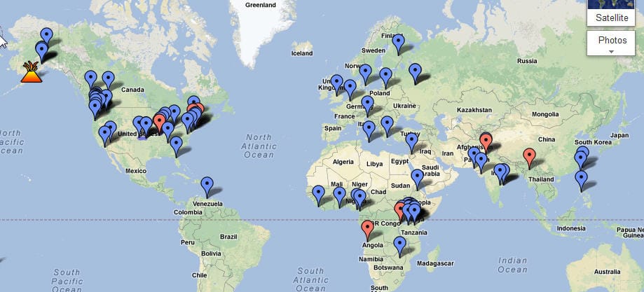 Archived 2012 world map showing Operation Rolling Thunder locations across multiple nations