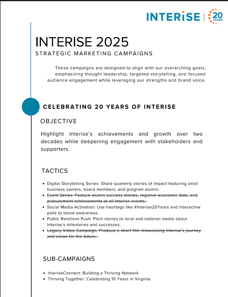 Cover of strategic marketing campaign document