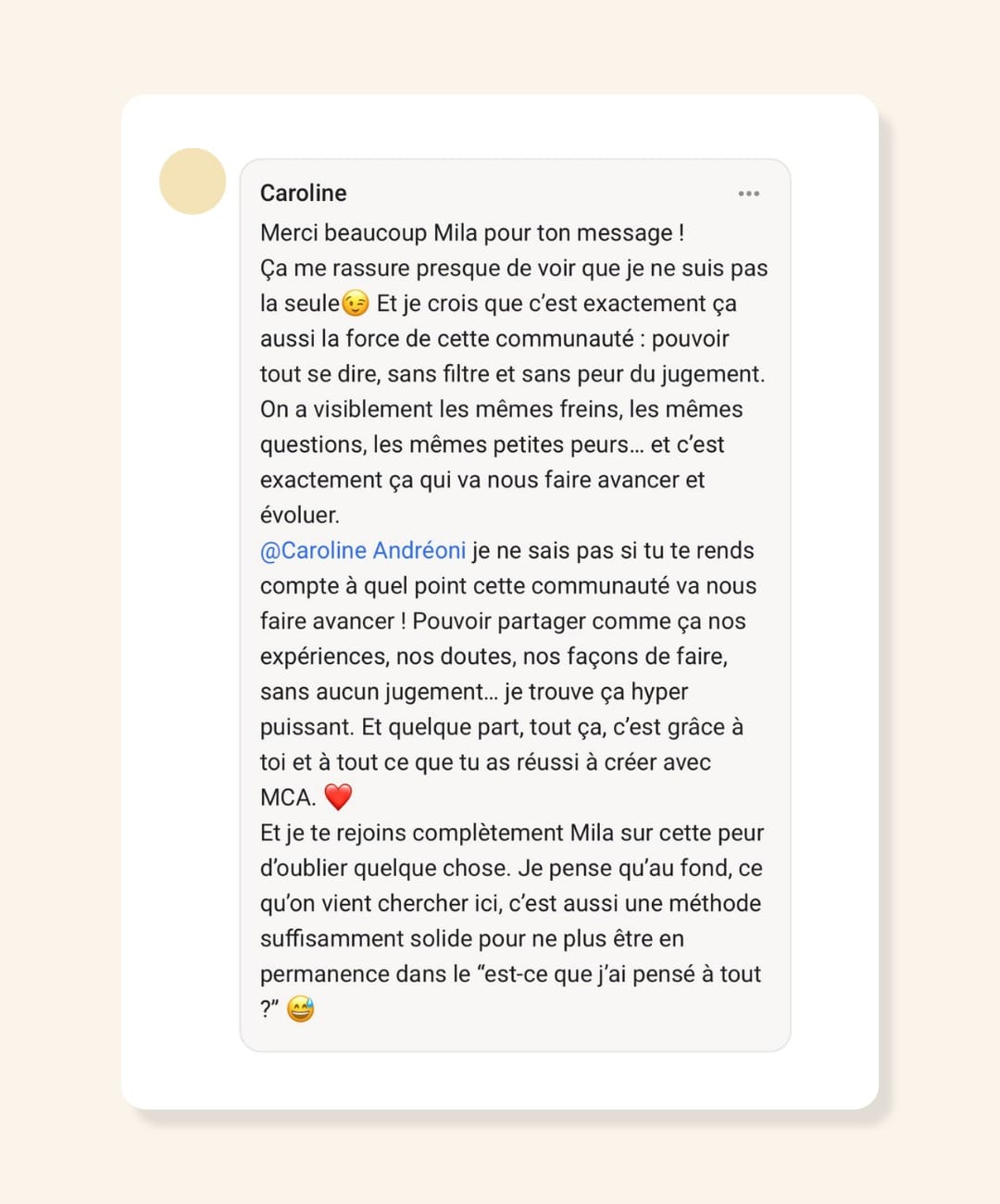 Témoignage de Caroline sur la communauté MCA