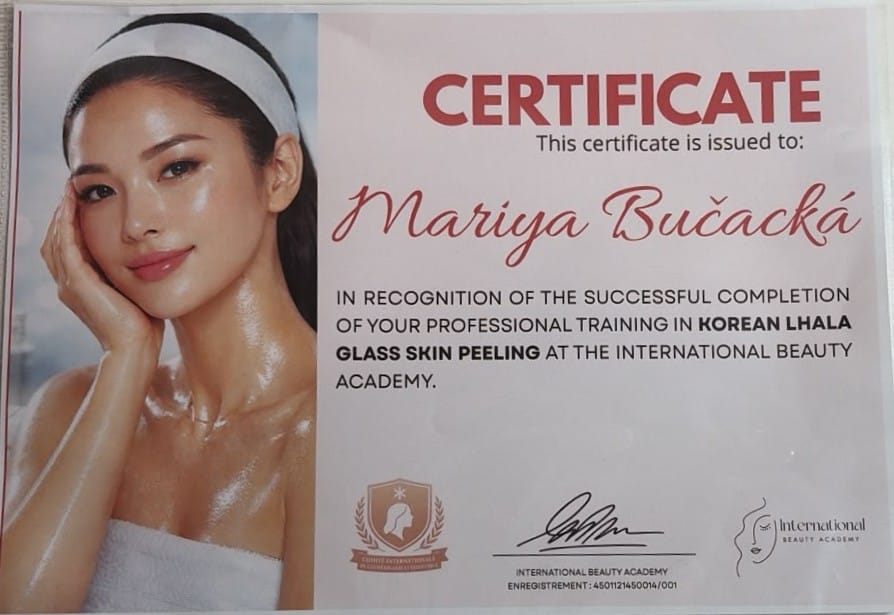 Certifikát LHALA Peel Korean Glass Skin Peeling – Face Atelier Marie Černý Most