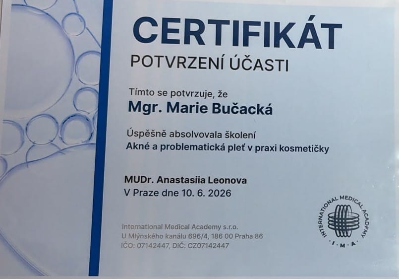 Certifikát ošetření akné a problematické pleti - Face Atelier Marie